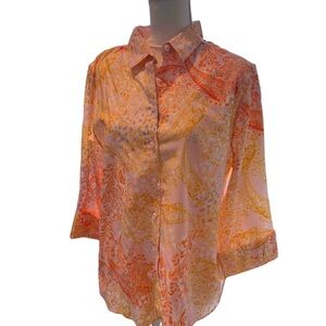 Chico's Vibrant Paisley Button-Down Shirt - Orange and Yellow New With Tags